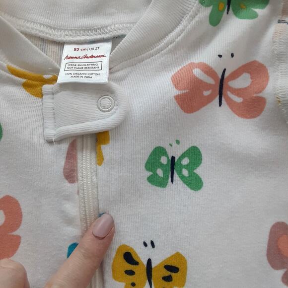 Hanna Andersson Toddler 2T Long Sleeve Sleeper Butterfly Zip Up Organic Cotton - Picture 3 of 5